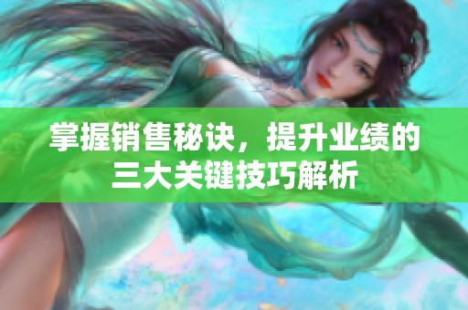 掌握銷售秘訣,提升業(yè)績的三大關(guān)鍵技巧解析 掌握銷售秘訣,提升業(yè)績的三大關(guān)鍵技巧解析