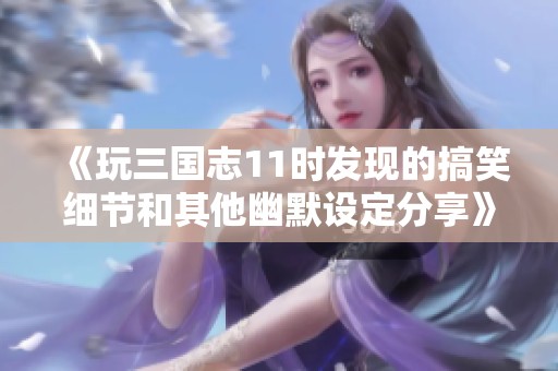 《玩三國志11時發(fā)現(xiàn)的搞笑細(xì)節(jié)和其他幽默設(shè)定分享》